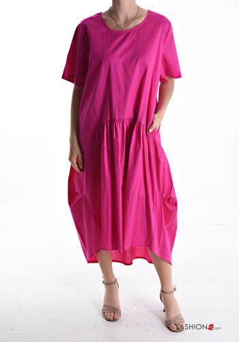 Robe en Coton manches courtes oversize col rond avec poches - ph 1