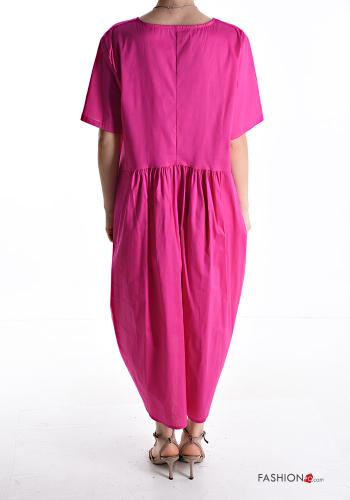 Robe en Coton manches courtes oversize col rond avec poches - ph 2