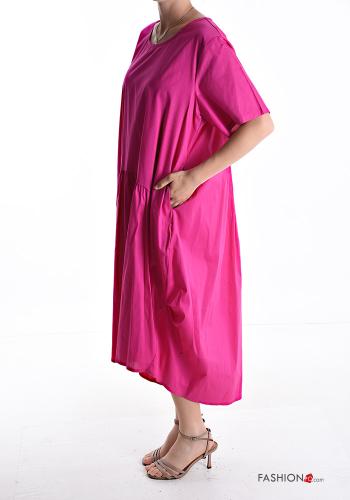 Robe en Coton manches courtes oversize col rond avec poches - ph 3