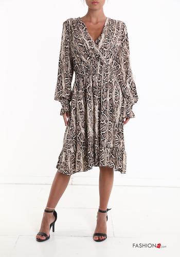 Robe à genoux Imprimé animalier à volants à col en V - ph 1