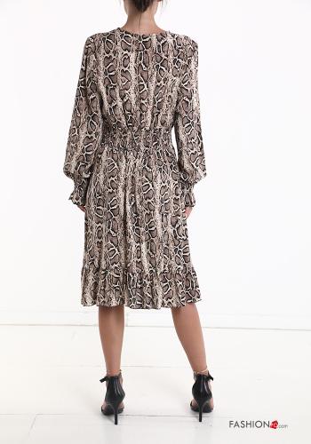 Robe à genoux Imprimé animalier à volants à col en V - ph 2