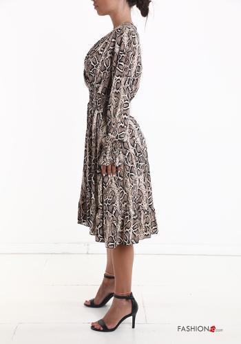 Robe à genoux Imprimé animalier à volants à col en V - ph 3