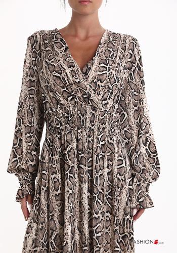 Robe à genoux Imprimé animalier à volants à col en V - ph 4