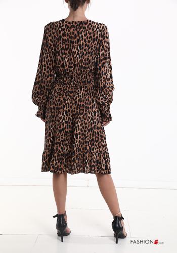 Robe à genoux Imprimé animalier à volants à col en V - ph 2