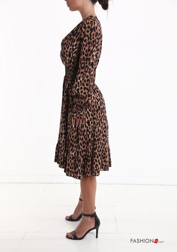 Robe à genoux Imprimé animalier à volants à col en V - ph 3