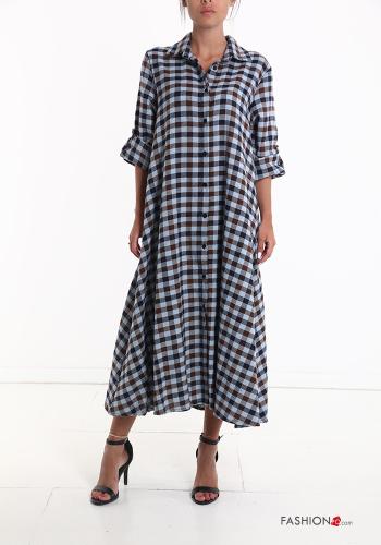Robe chemise en Coton longue Imprimé vichy manches à trois-quarts - ph 1