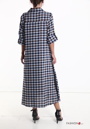 Robe chemise en Coton longue Imprimé vichy manches à trois-quarts - ph 2
