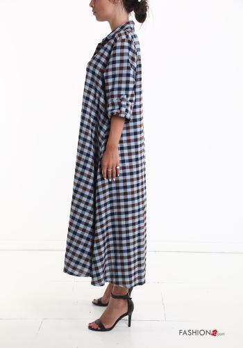 Robe chemise en Coton longue Imprimé vichy manches à trois-quarts - ph 3