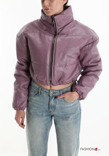 faux leather turtleneck Puffer Jacket with zip - ph 1