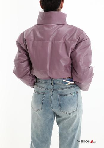 faux leather turtleneck Puffer Jacket with zip - ph 2