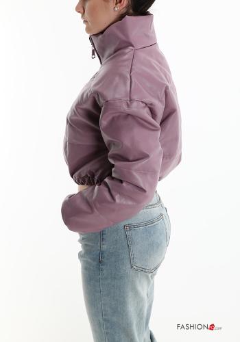 faux leather turtleneck Puffer Jacket with zip - ph 3