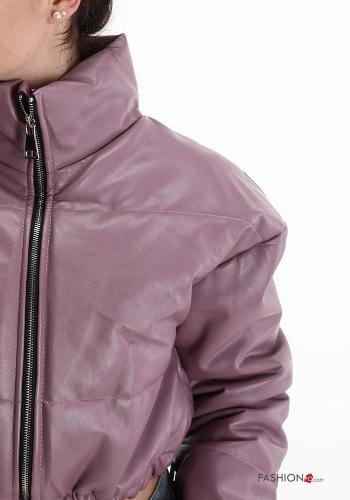 faux leather turtleneck Puffer Jacket with zip - ph 4