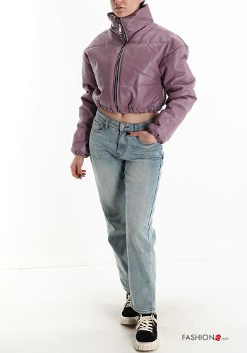 faux leather turtleneck Puffer Jacket with zip - ph 5