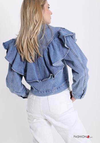Jacke aus Baumwolle  mit Volants mit Knöpfen Denim - ph 2