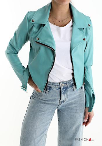 Cazadora estilo biker imitación de cuero con cremallera con tachuelas con cinturón - ph 1