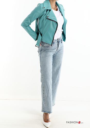 Cazadora estilo biker imitación de cuero con cremallera con tachuelas con cinturón - ph 5