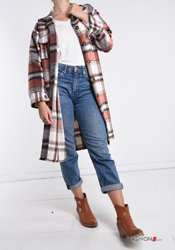 Cappotto Fantasia tartan con bottoni con tasche - ph 1
