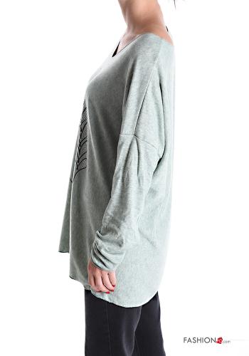 Aufschriftes Muster Langarmshirt mit V-Ausschnitt - ph 3