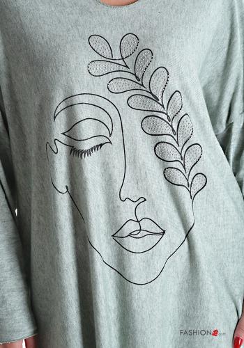 Aufschriftes Muster Langarmshirt mit V-Ausschnitt - ph 4