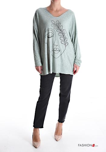 Aufschriftes Muster Langarmshirt mit V-Ausschnitt - ph 5