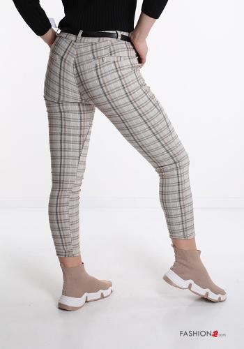 Hose  mit Gürtel mit Reißverschluss mit Taschen mit Knöpfen Vichy Muster - ph 2