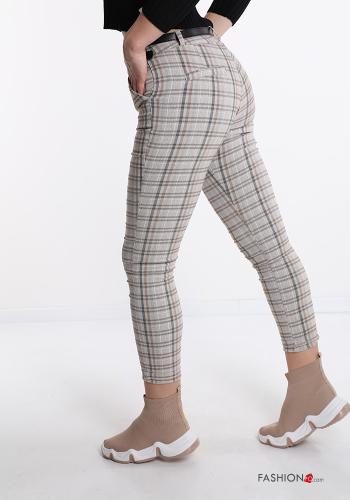 Hose  mit Gürtel mit Reißverschluss mit Taschen mit Knöpfen Vichy Muster - ph 3