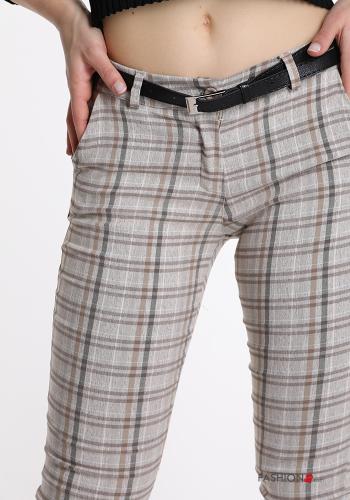 Hose  mit Gürtel mit Reißverschluss mit Taschen mit Knöpfen Vichy Muster - ph 4