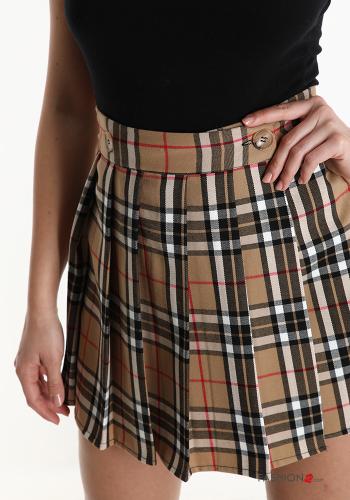 Mini Jupe plissé Motif tartan à boutons - ph 4