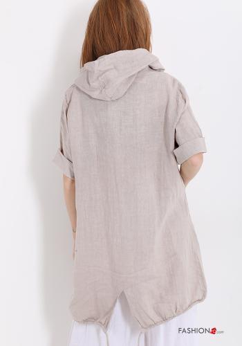 Giacca in Lino  con zip con tasche con cappuccio - ph 2