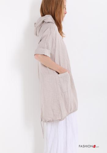 Giacca in Lino  con zip con tasche con cappuccio - ph 3