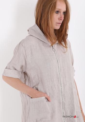Giacca in Lino  con zip con tasche con cappuccio - ph 4