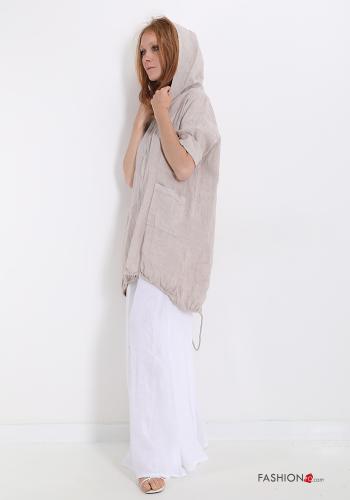 Giacca in Lino  con zip con tasche con cappuccio - ph 5