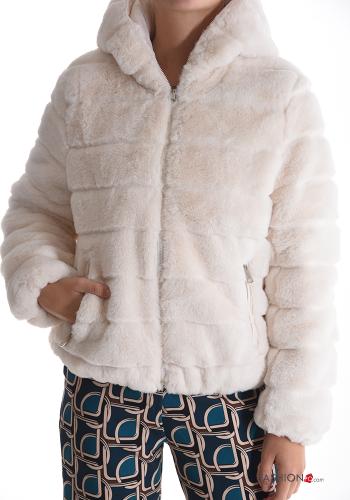 Giacca reversibile pelliccia sintetica con zip con tasche con cappuccio - ph 1