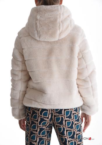 Giacca reversibile pelliccia sintetica con zip con tasche con cappuccio - ph 2
