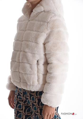 Giacca reversibile pelliccia sintetica con zip con tasche con cappuccio - ph 3