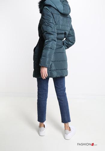 Puffer Jacket with pockets with faux fur with hood with zip with belt - ph 2