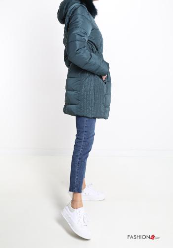 Puffer Jacket with pockets with faux fur with hood with zip with belt - ph 3