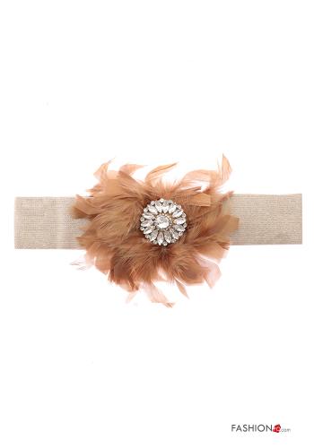 Cintura con piume con elastico con bottoni con strass