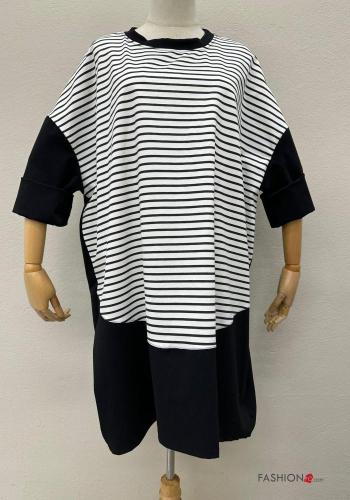 Abito in Cotone al ginocchio oversize maniche corte Fantasia righe - ph 1