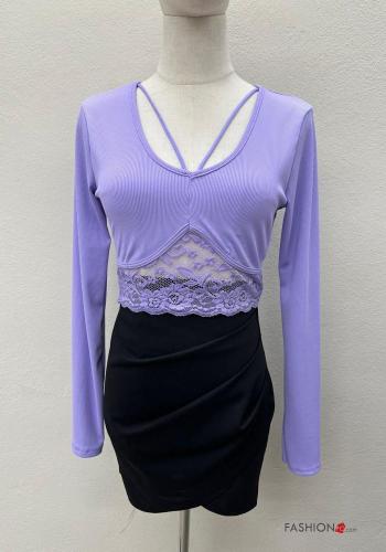 lace trim Top with v-neck