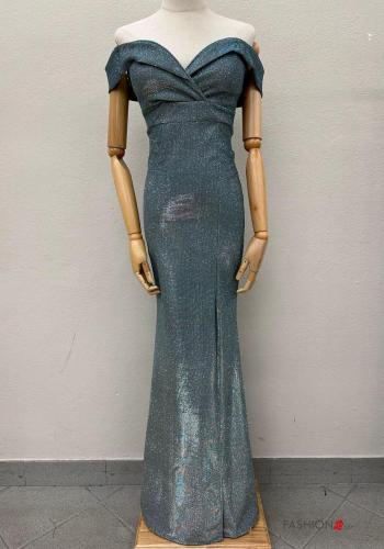 lurex long Dress with zip bardot neckline
