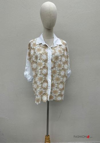 short sleeve Cotton Shirt broderie anglaise
