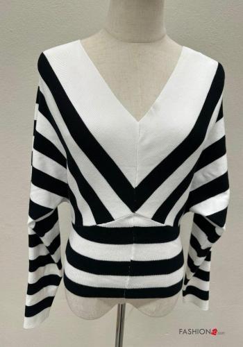 Maglietta a manica lunga Fantasia righe scollo a V - ph 1