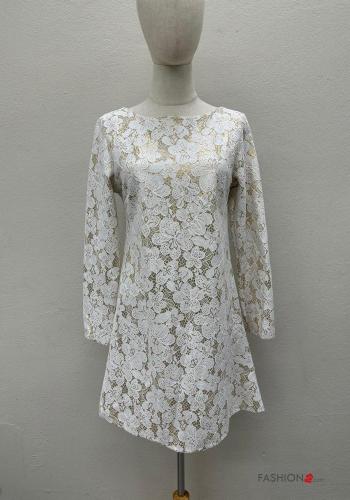 Abito in Cotone scollato sulla schiena pizzo maniche lunghe con fiocco - ph 1