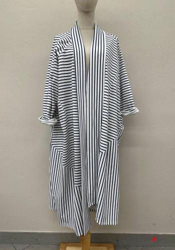 Striped Cotton Duster Coat 3/4 sleeve