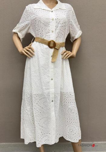 Embroidered Cotton Shirt dress with belt