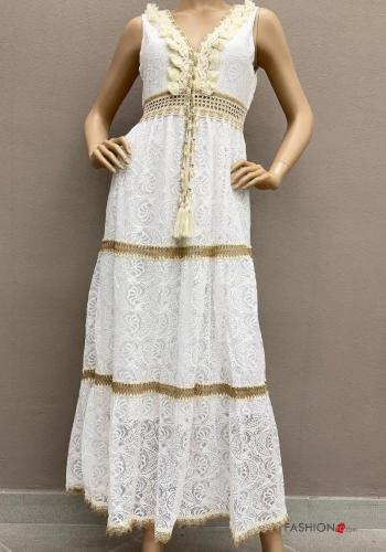 Besticktes Muster Ärmelloses Kleid aus Baumwolle mit Schleife