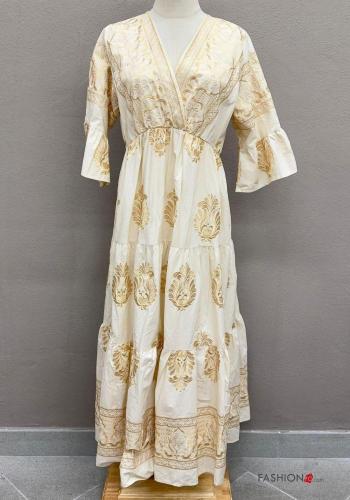 Besticktes Muster Kleid aus Baumwolle mit Volants - ph 1
