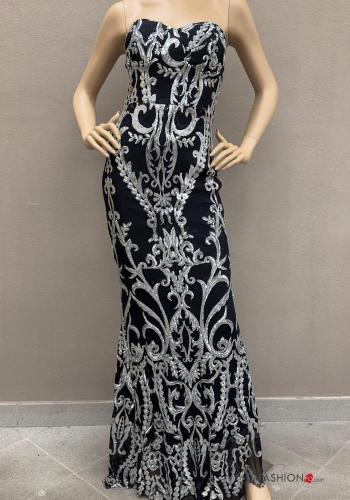 Jacquard print Sleeveless Dress with sequins with zip