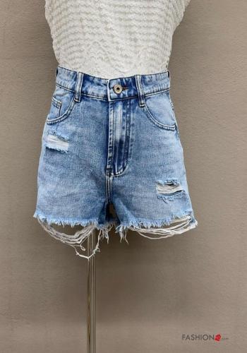 denim Cotton Shorts with buttons with zip with pockets